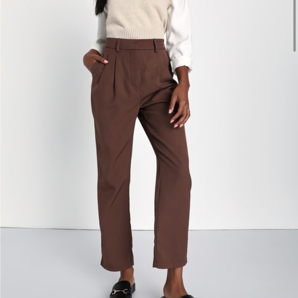 Brown Twill High Rise Tapered Trouser Pants (Small) - Picture 2 of 6
